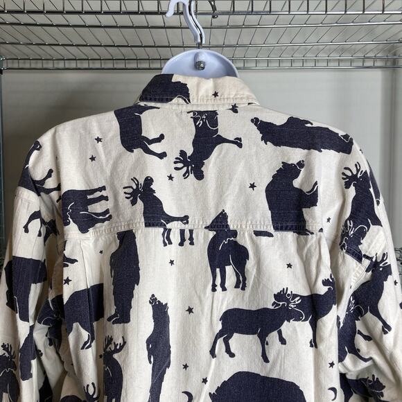 Vintage 90s Punch Women's‎ Moose Bear Print Button Up Shirt Size M Wilderness - Picture 11 of 12